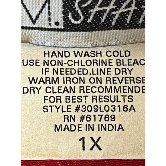 Retro Crinkle Floral Shirt 1X Red Embroidery Artsy 80s Ribbed Preppy Classic 80s - Picture 3 of 12